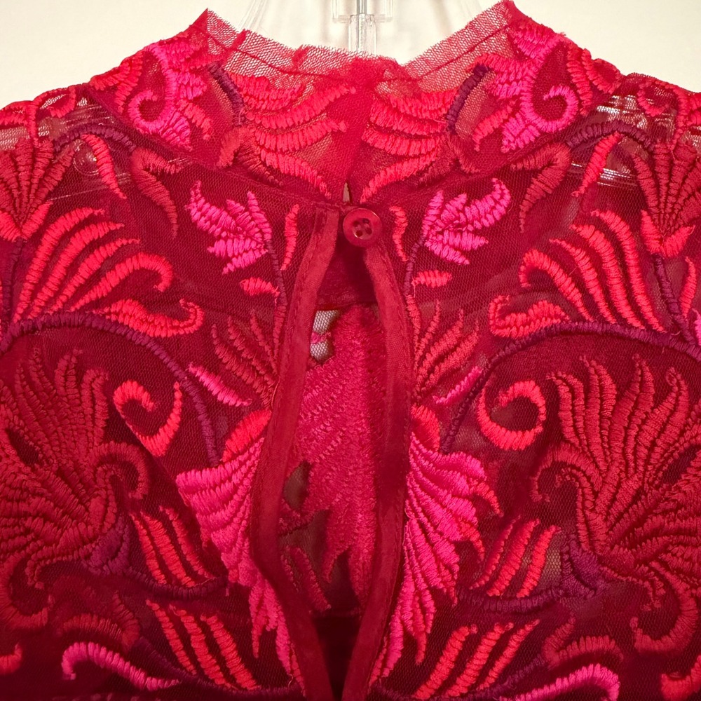 Anthropologie Niki Mahajan Amara Swing Dress Women's 0 Burgundy Red Party Boho View 6